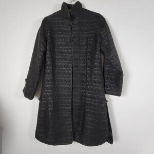 Kenki Womens Black Jacquard Coat Jacket Size Medium Asian-Inspired Frog Button